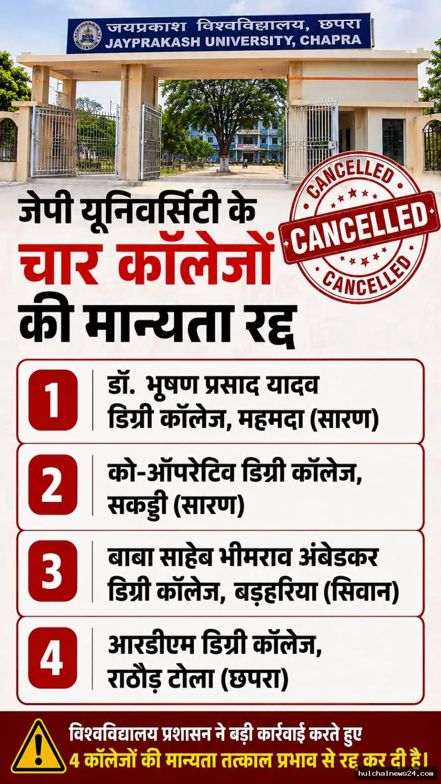 छपरा-सिवान के 4 कॉलेजों की मान्यता रद्द ; छात्र अन्य कॉलेजों में होंगे शिफ्ट