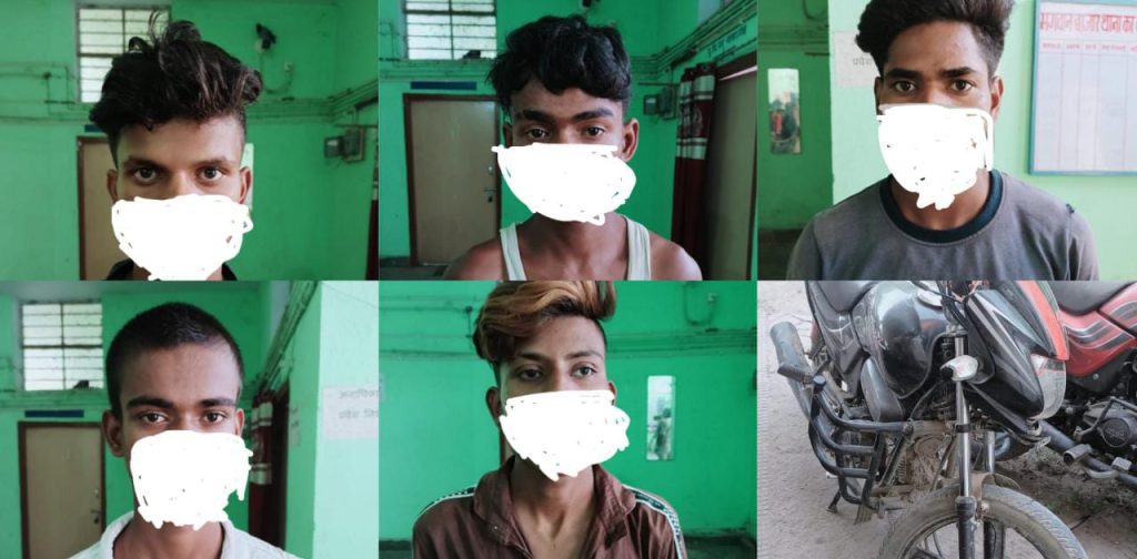 मोटरसाइकिल चोर गिरोह के 6 सदस्य चोरी की मोटरसाइकिल के साथ गिरफ्तार