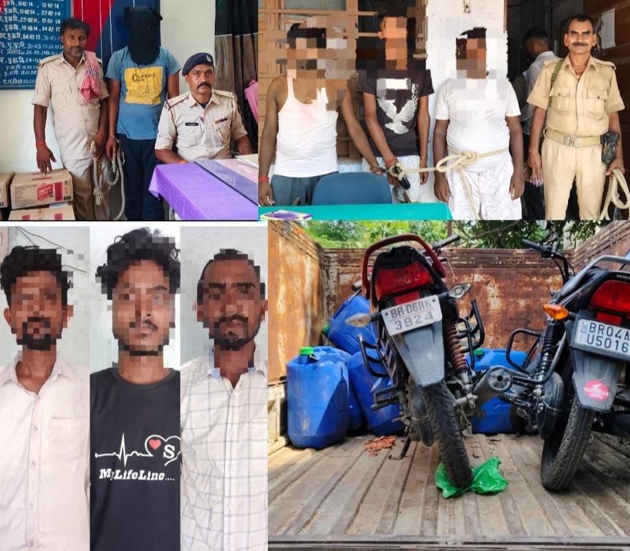 भारी मात्रा में देसी शराब व स्प्रिट के साथ सात कारोबारी गिरफ्तार ; वाहन भी जब्त