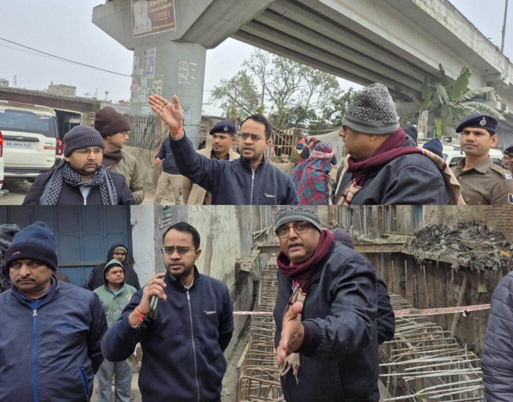 खनुआ नाला का निरीक्षण कर डीएम ने अतिक्रमण हटाते हुए कार्य में तेजी लाने का दिया निर्देश